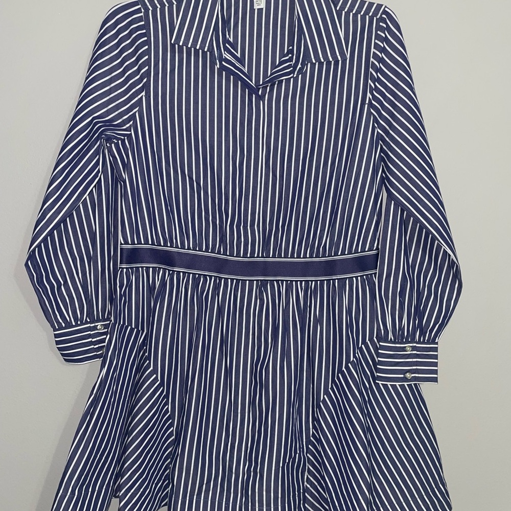 Striped Navy Mini Shirt Dress - Navy White